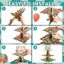 Zhehao Building Block Cupcake Stands 3 Tier Cupcake Holder with 24 Pcs Construction Cupcake Topper Party Supplies Colorful Dessert Cupcake Tower for Kids Adults Birthday Party Baby Shower Decoration