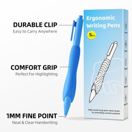 ELETIUO 5-Pack Ergonomic Ballpoint Pens,1mm Medium Point Black Ink Retractable Pen with Anti-Slip Silicone Grip,Center-of-Gravity Balance Design for Smooth Writing for Office and School Supplies
