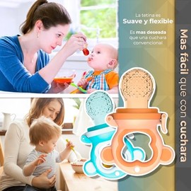 Chupones/Chupetes Ergonómicos para Frutas, Papillas y Cereales con Seguro y Tapa Protectora Libre de BPA, Dibujos Animados, 2 Piezas Unisex de 4m+ (Monkey - Azul y Monkey - Naranja)