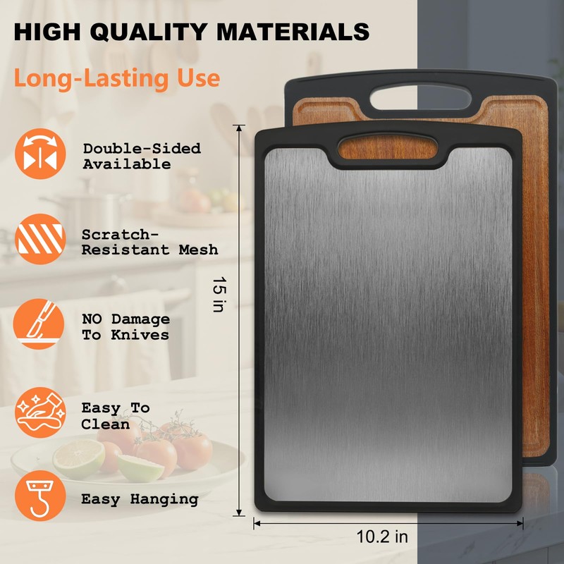 Titanium Cutting Boards Double Sided for kitchen, Ebony Wood Chopping