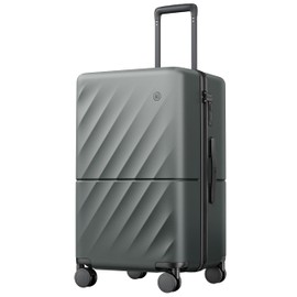 NINETYGO Trunk Luggage 24 Inch, Medium Checked Luggage with Double Spinner Wheels, Anti-Burst Zipper, Hard Case PC Suitcase, Lightweight Travel Luggage, TSA Approved (Slate Grey, Hudson)