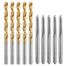 sourcing map Tap and Drill Bit Set, 5pcs M5 x 0.8 Metric Straight Flute Thread Screw Taps & 5pcs 4.2mm Twist Drill Bits, Uncoated/Titanium Coated HSS-6542 Tapping Threading Tool Kit
