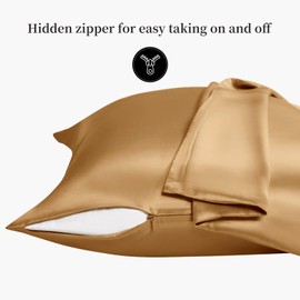 THXSILK Silk Pillowcase 22 Momme 100% Pure Mulberry Natural Soft Breathable Pillow Cover with Hidden Zipper Closure, Standard Size 20"x26",Metallic Gold