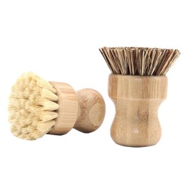 2Pcs Natural Dish Brush Scrubber, Bamboo Dish Scrub Brushes Kitchen Washing Up Brush for Cleaning Pots Pans Vegetables