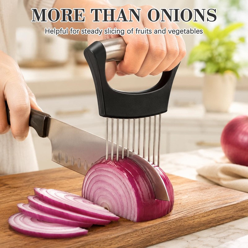 Stainless Steel Onion Holder for Slicing, 10-Needle Vegetable Cutter Guide