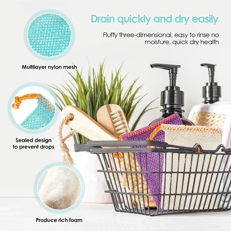 Pack of 4 Nylon Soap Bags, Colourful Soap Bags with