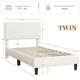 Yaheetech Full Size Bed Frame with Adjustable Headboard, Chenille Fabric Upholstered Headboard/Platform Bed, Full Bed Frame No Box Spring Needed/Wood Slats Support/Easy Assembly/Beige