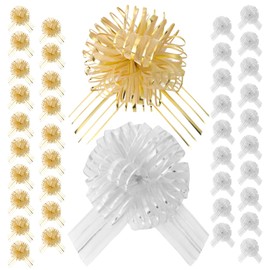 LOPYXBR 40 PCS Large Pull Bows for Gift Wrapping, 20pcs Gold Bows and 20pcs Gift Bow Silver for Present Golden Ribbon Bow for Wedding Birthday Party Gifts Decoration (7.6inch,Gold&Silver)