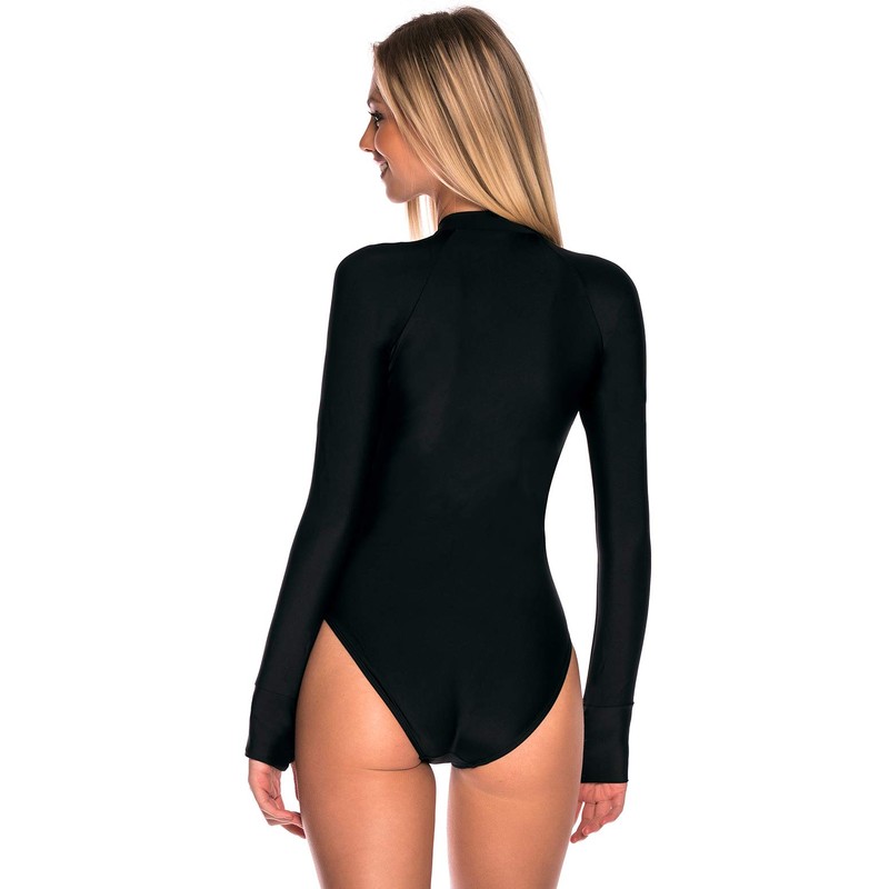 RELLECIGA Women's Black Long Sleeve Rash Guard One Piece Medium