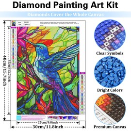 Diamond Painting Kits for Adults, DIY Hummingbird Diamond Art Kits for Adults, Gem Art Kits for Gifts and Home Decor (12x16 Inch)