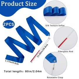 CREATCABIN 2Pcs Dance Ribbons Wands Blue Gymnastics Ribbon with Non-Slip Handles Twirling Ribbons Wands Rhythmic Gymnastics Twirler Sticks Streamers for Talent Shows Artistic Dancing Party 80Inch