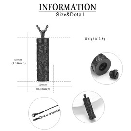 shajwo Cylinder Urn Necklace for Ashes for Women Men Sunflower Cremation Jewelry Vial Memorial Loved One Pendant,Black