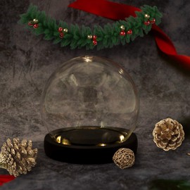 Nynelly 4.7" D X 4.7" H Clear Glass Dome Cloche with Black LED Lights Base,Glass Display Bell Jar Ornament