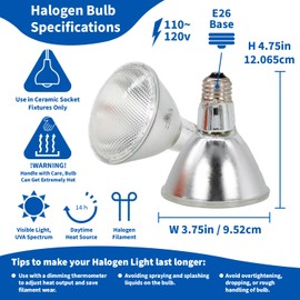 Pangea Halogen Heat Lamp (4 Pack) for Reptiles - Warming UVA and Infrared Light for Turtles, Tortoises, Bearded Dragons, and More - Heating Bulb Accessories, Designed for Ceramic Sockets (75 Watt)