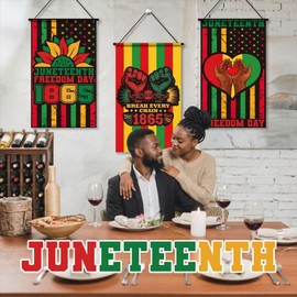 Takealooko Juneteenth Day Door Sign Flag, 3 Pcs Happy African American Independence Day Banner Door Hanging Decor, Freedom Day Banner Holiday Party Decor for Home Wall Indoor Outdoor