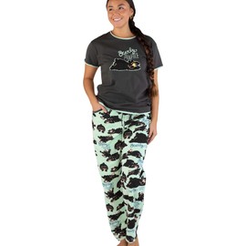 Lazy One Women's Pajama Set, Short Sleeves with Cute Prints, Relaxed Fit, Animal (Bearly Awake, X-Small)