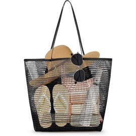 Bolsa de Playa para Mujer,Alta capacidad reticulada Bolso de Hombro,bolsas de mujer Diseño multi-compartimento con compartimento con cremallera y 4 bolsillos para playa,compras, vacaciones,etc