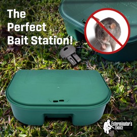 Exterminators Choice Large Rat Bait Station Box with 1 Key - Plastic, Green Heavy-Duty Weather-Resistant Outdoor Bait Station - Discreet Green Box with Lockable Holder