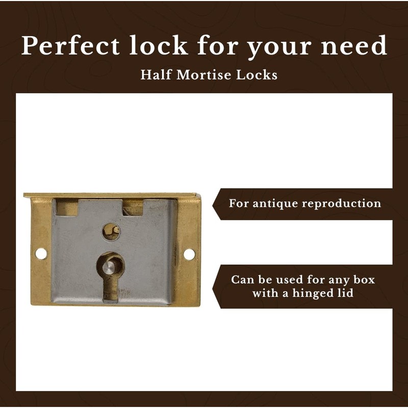 Small Brass Half Mortise Chest or Box Lock w/Skeleton Key