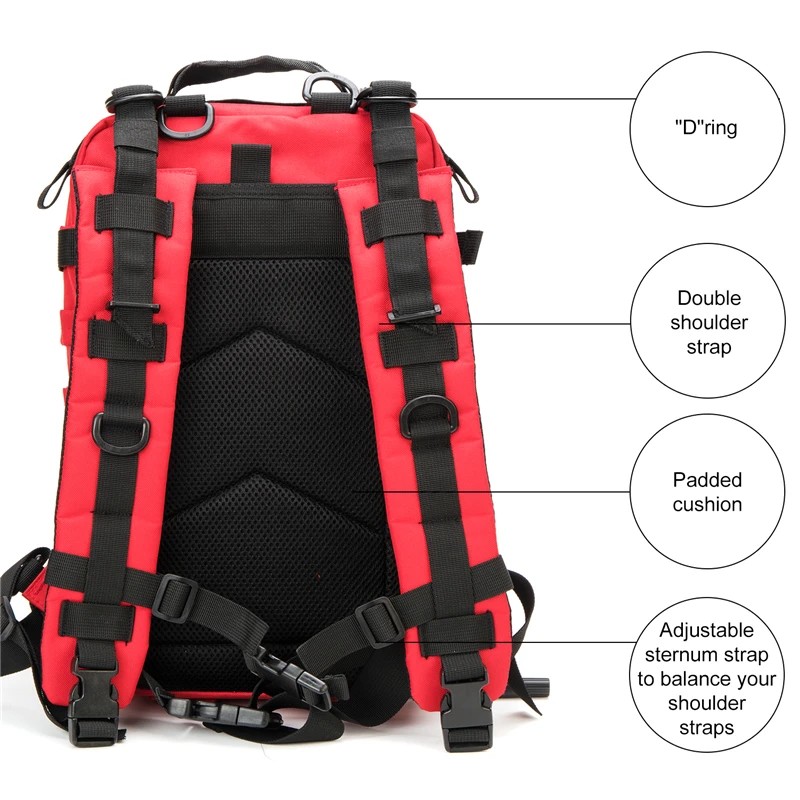 Red Unisex Tactical Backpack Polyester Water Resistant Molle System Adjustable