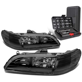 Auto Dynasty Black Housing Clear Corner Headlight Head Lamps+Tool Kit Compatible with Honda Accord 98-02