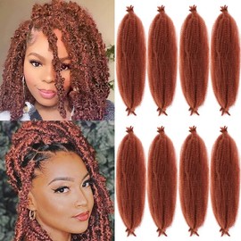 Springy Afro Twist Hair 18 Inch 8 Packs Auburn Brown Pre-separated Kinky Twisted Braiding Hair Marley Twist Crochet Braids Pre-fuffed Wrapping Hair for Faux Locs Synthetic Hair Extensions
