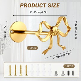 Celblisora 2 Pcs Metal Bow Curtain Holdbacks, Gold Curtain Tiebacks Wall Mounted for Office, Girls Bedroom Living Room Home Decorative