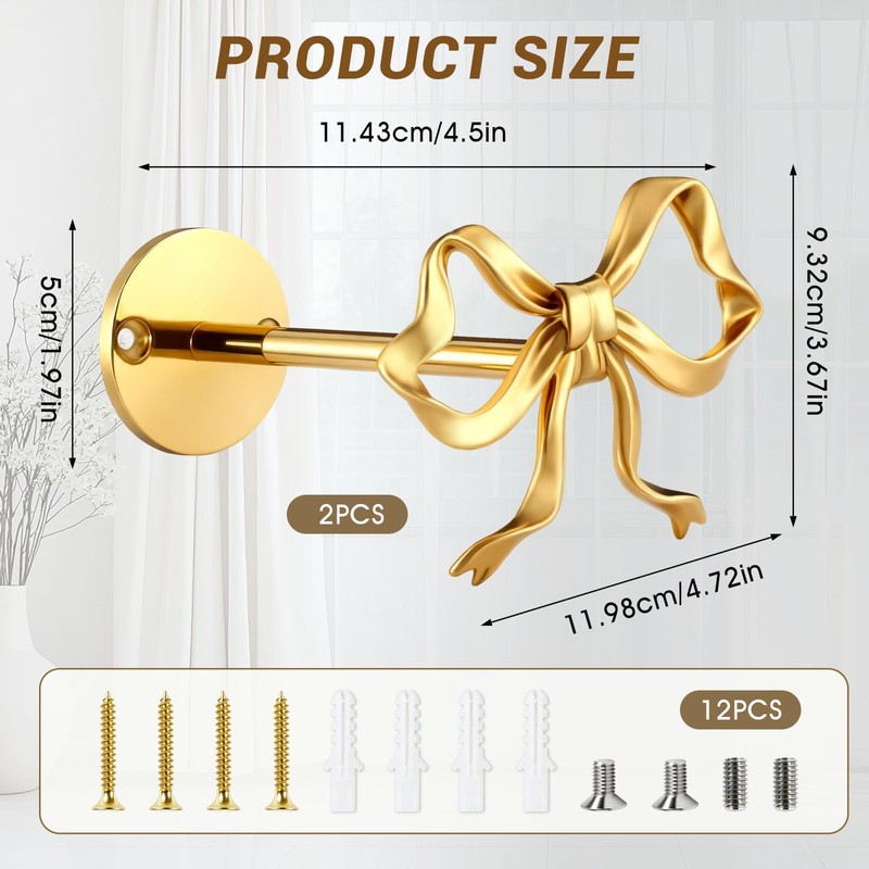 Celblisora 2 Pcs Metal Bow Curtain Holdbacks, Gold Curtain Tiebacks