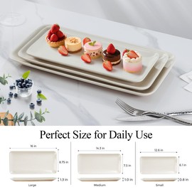 AmorArc Ceramic Serving Platter,Rectangular 16"/14.3"/12.6" inch Serving Dishes for Party Entertaining,Stoneware Serving Trays forTurkey,Salad,Microwave&Dishwasher Safe-Set of 3-Light Beige