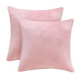 SeaBeauty Flannel Throw Pillow Covers 2 Pack Super Soft Square Pillow Covers for Bedroom, Sofa, Super Cosy Fluffy Soft Flannel Pillowcase 22x22 Inches, Pink