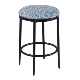 HomePop Upholstered Metal Barstool, Fabric Side Chairs for Dining Room, Kitchen and Living Room - Blue Indigo Print