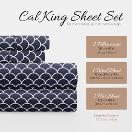 Linen Market 4 Piece California King Bedding Sheet Set (Navy Scallops) - Sleep Better Than Ever with These Ultra-Soft & Cooling Bed Sheets for Your Cal King Size Bed - Deep Pocket Fits 16" Mattress