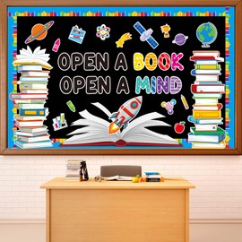 Reading Bulletin Board Set Open A Book Open A Mind Classroom Bulletin Board Decorations Books Paper Cutouts for Back to School Reading Day Classroom Library Office Home Wall Door Supplies