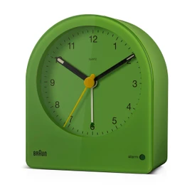 Braun Classic Analogue Alarm Clock with Snooze and Continuous Backlight, Quiet Quartz Movement, Easy to Read Dial, Crescendo Beep Alarm in Green, Model BC22GN