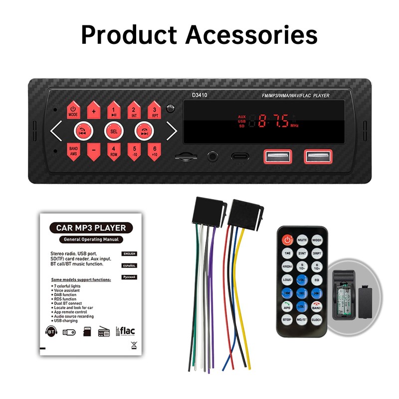 ePathChina Car Audio Bluetooth Single DIN Stereo, 12V LED Car