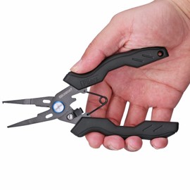 SeaKnight Fishing Pliers Aluminum Alloy Hook Remover Fishing Line Cutter with Coiled Cable and Belt Holder Fishing Tackle (Black)