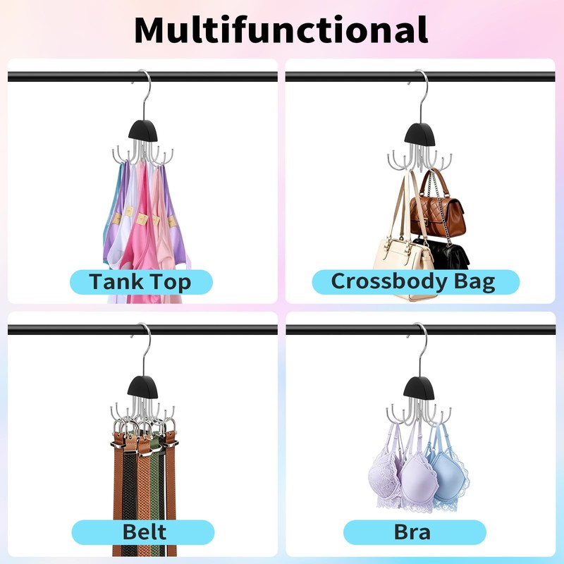 3 Pack Metal 8 Hook Bra Tank Top Hanger, Space
