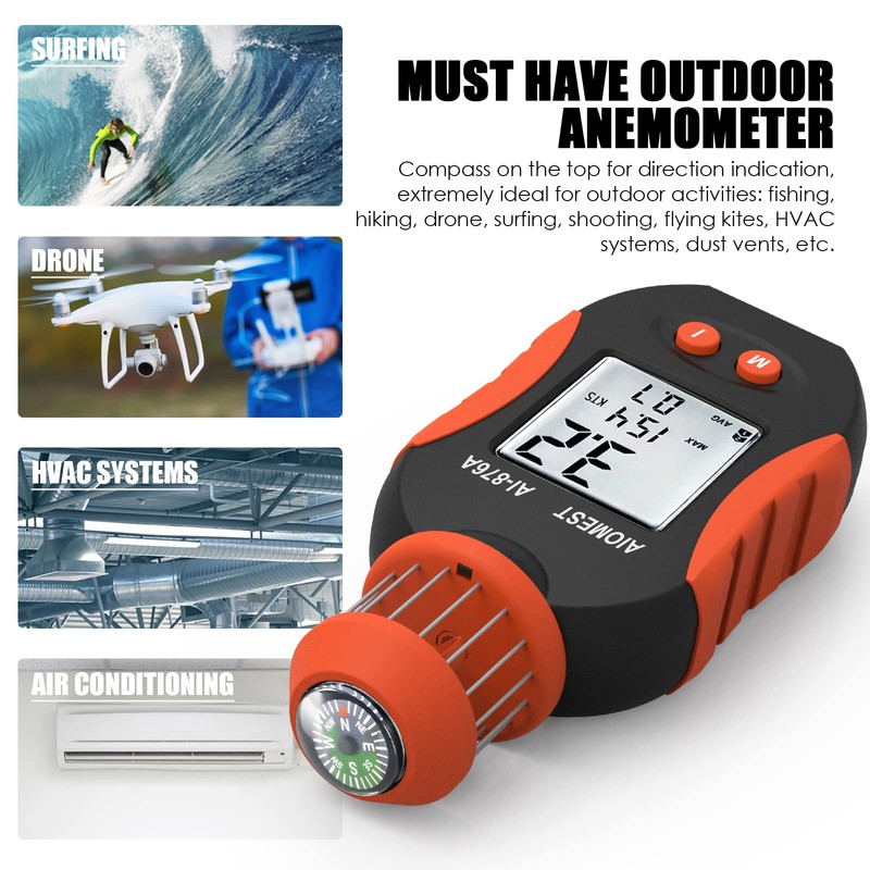 AIOMEST AI-876A Digital Cup Anemometer, Handheld Wind Speed Meter Measures