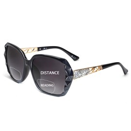 JM Bifocal Reading Sunglasses for Women Fashion Oversized Square Sun Readers Outdoor Reading Glasses UV400 Protection Black +1.0