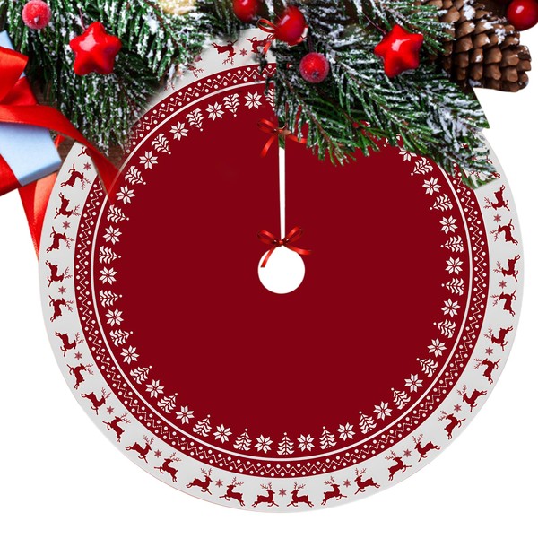 Lollanda Christmas Tree Skirt, Red Christmas Tree Skirt, 90cm Xmas