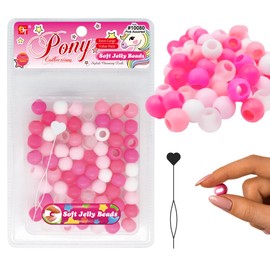 Beauty Town Silicone Soft Jelly Beads - 14mm XL with 7mm Hole + 1 Beader - Soft Elastic Hair Beads for Braids, Jewelry, Keychains