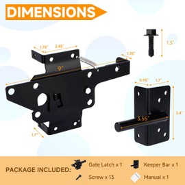 Self-Locking Gate Latch Heavy Duty Post Mount Automatic Gravity Lever Wood/PVC Fence Gate Lock with Fasteners Hardware,for Secure Pool, Yard, Garden Gates | Steel Construction, Black