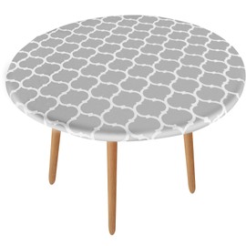 HXMJIED Elastic Edged Vinyl Fitted Tablecloth, Grey Stripe Round Tablecloth, 110-140CM Fitted Flannel Backed Table Cover, Waterproof and Oil-Proof Round Tablecloth, Wipeable Table Cloth