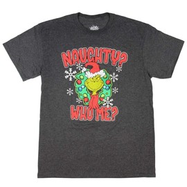 Dr. Seuss Men's How Grinch Stole Christmas Naughty? Who Me? Adult T-Shirt Tee (MD) Charcoal Heather