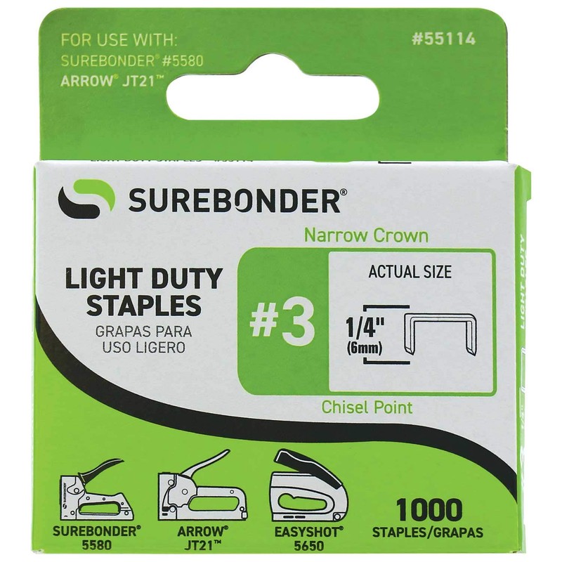 55114#3 Light Duty Narrow Crown Staples - 1/4" Length -