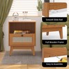 EasyCom Nightstand Set of 2, Bedside Table with Rattan Drawer