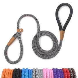 lynxking Slip Lead Dog Leash 6 FT x 1/2 inches Strong Heavy Duty Dog Rope Leash Braided Comfortable Handle for Small Medium Large Dogs (Grey, Slip Lead-Small 3/8in x 6ft)