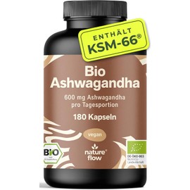 Bio Ashwagandha-KSM-66® Capsules High Dose - 180 Capsules - 600 mg KSM-66®, Vegan & Produced in Germany - Laboratory Tested - Packaging May Vary