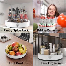 Prana HQ Lazy Susan Turntable-Stainless Steel,for Kitchen Storage & Organisation in The Pantry, Fridge, BBQ Sauces, Vitamins (White)
