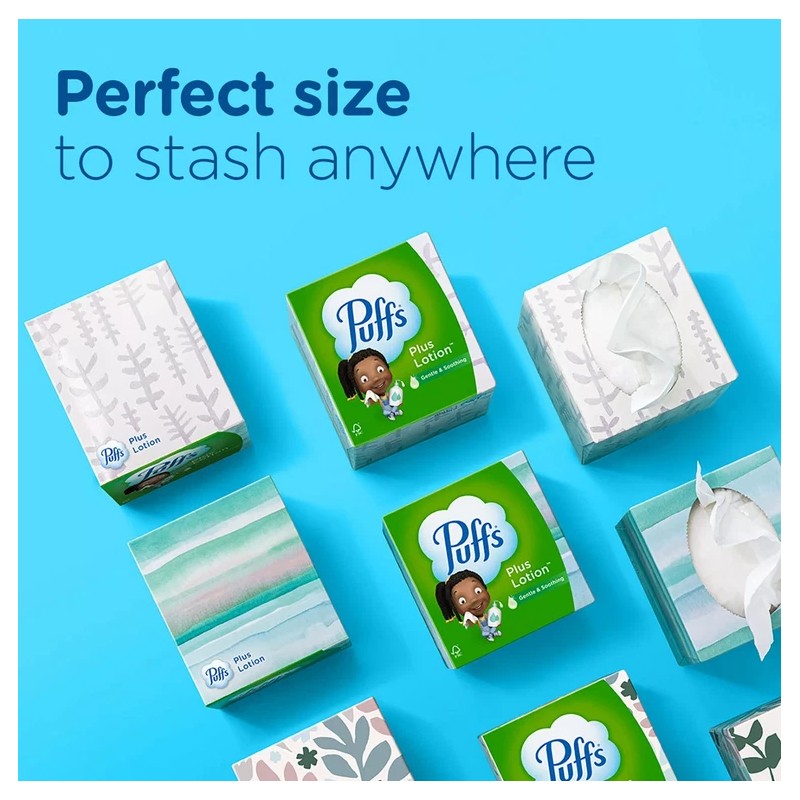 Puffs Plus Lotion 2-Ply Facial Tissues 12 Cube Boxes, 72
